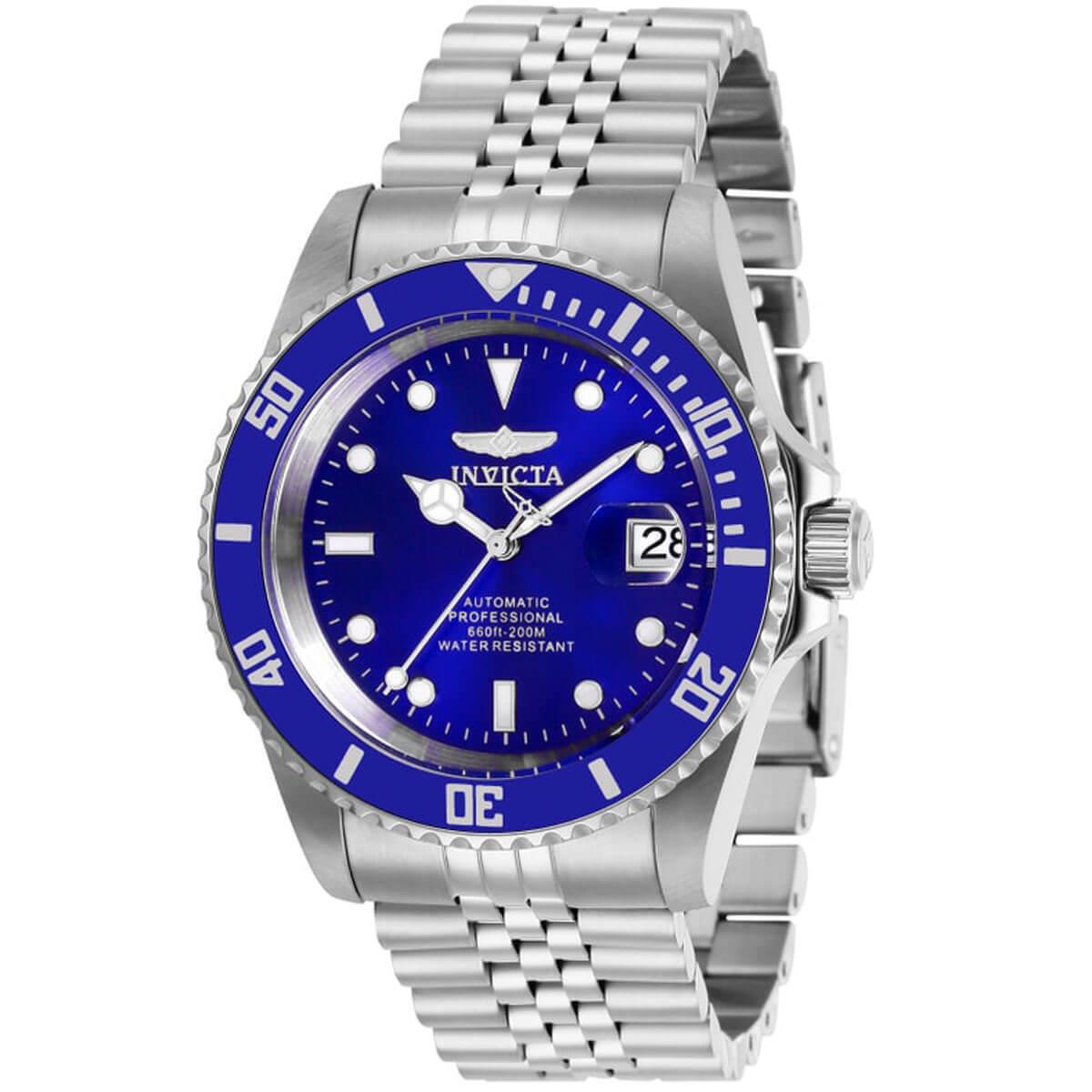 Invicta Men`s Watch Pro Diver Automatic Blue Dial Silver Tone Bracelet 29179