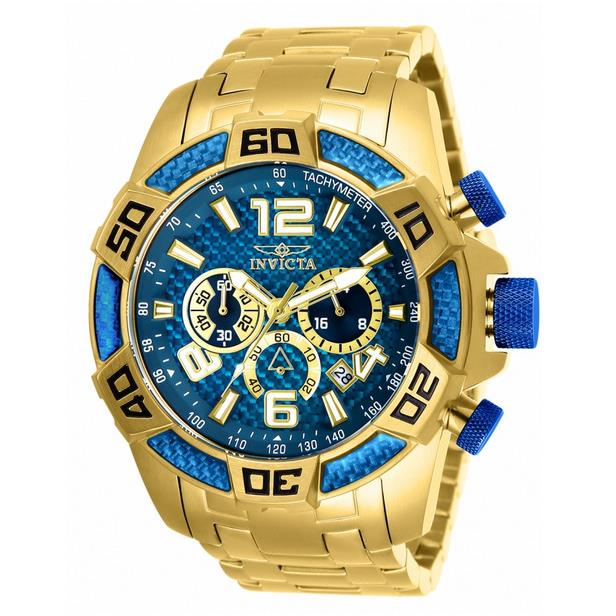 Invicta 25852 Men`s Pro Diver Gold-tone Chronograph Blue Cable Bezel Round Watch