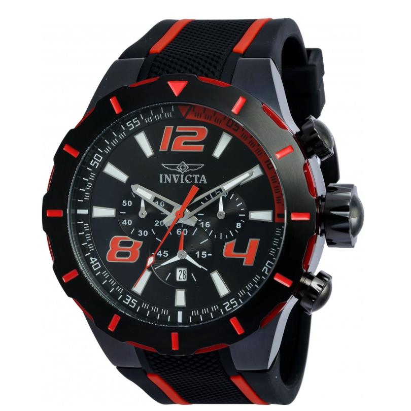 Invicta S1 Rally Men`s 53mm Black Red Silicone Chronograph Watch 20109 - Dial: Black, Band: Black, Manufacturer Band: Black