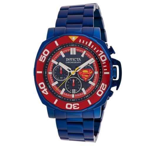 Invicta DC Comics Superman Men`s 48mm Limited Edition Chronograph Watch 35077 - Dial: Blue, Band: Blue, Bezel: Red
