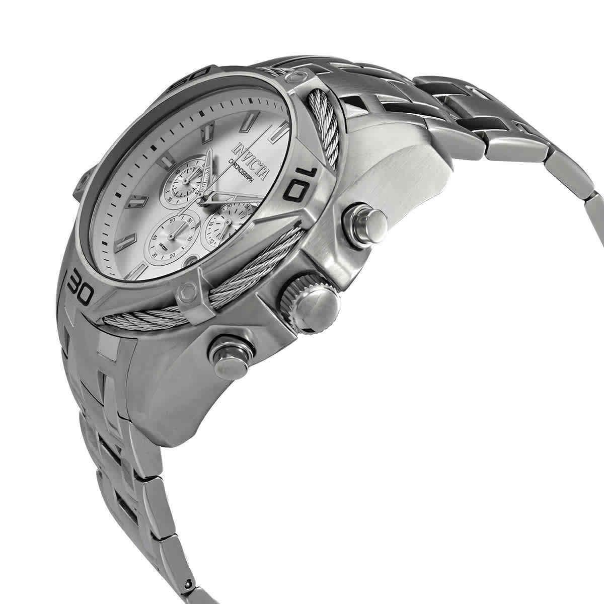 Invicta Bolt Chronograph Quartz Silver Dial Men`s Watch 34117 - Dial: Silver, Band: Silver-tone, Bezel: Silver-tone
