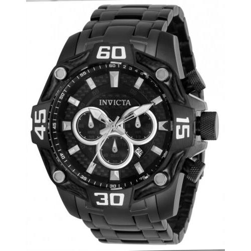 Invicta 33852 Pro Diver Men`s Black Dial Black Strap Quartz Chronograph Watch - Black Dial, Black Band