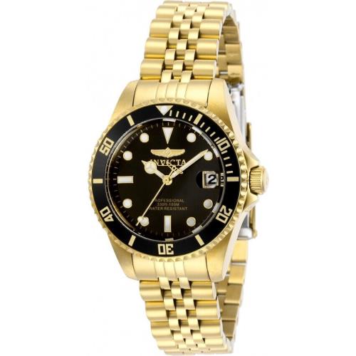 Invicta Pro Diver Black Dial 29190 Gold Tone Bracelet Round Women`s Analog Watch