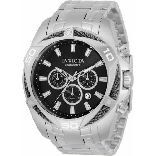Invicta Men`s Bolt Quartz Chronograph 100m Stainless Steel Watch 34118 - Black Dial, Silver Band