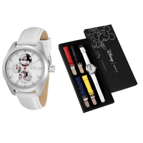 Invicta Disney Limited Edition Women`s 38mm Silver Mickey Watch Band Set 34093 - Black Dial, Black Band, Silver Bezel