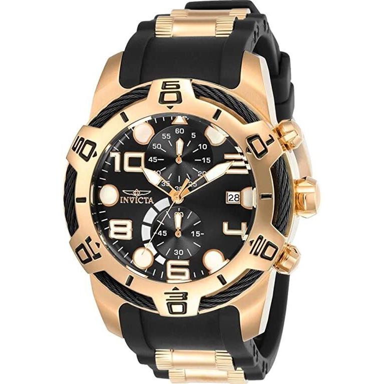 Invicta 24219 Men`s Bolt Black Gold Chronograph Dial Black Silicone Strap Watch