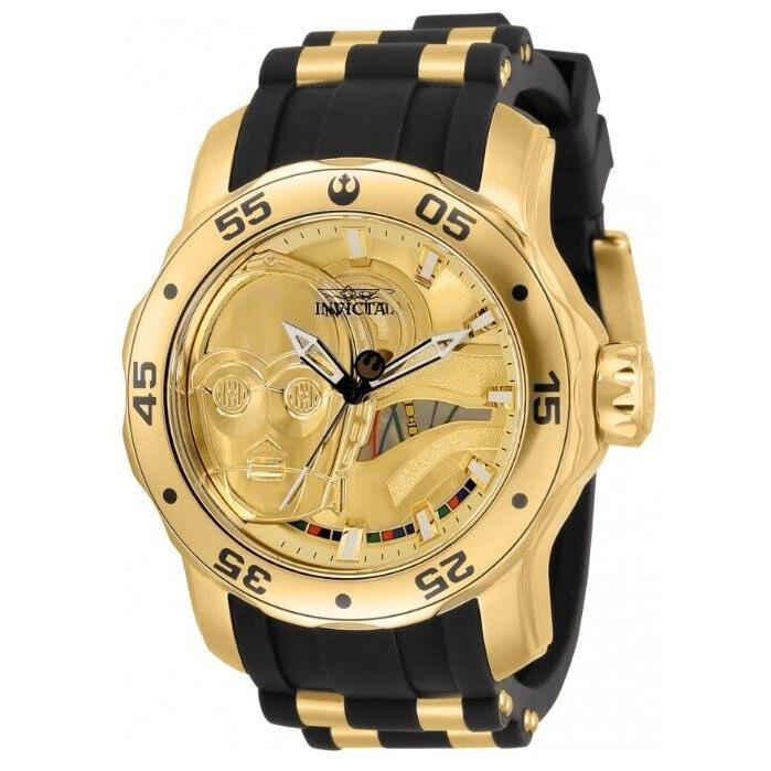 Invicta Star Wars C3P0 Men`s 48mm Limited Edition Gold Silicone Watch 32519