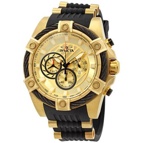Invicta Men`s `bolt` Quartz Stainless Steel and Silicone Casual Watch 25526 - Gold, Dial: Gold, Band: Gold, Black