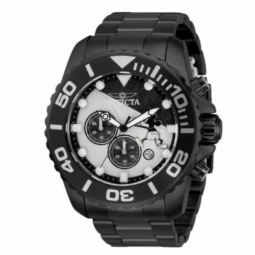 Invicta Disney Limited Edition Mens 50mm Gunmetal Mickey Chronograph Watch 32444 - black and white Dial, Black Band