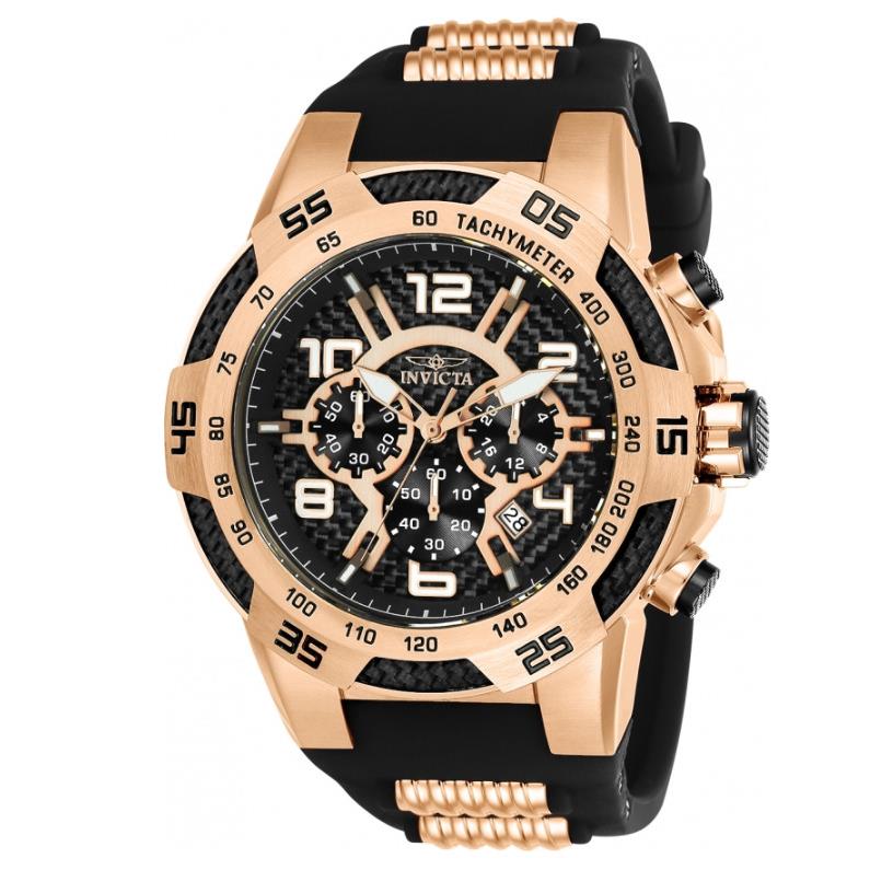 Invicta Speedway Viper Men`s 51mm Carbon Fiber Rose Gold Chronograph Watch 24234 - Dial: Black, Rose Gold, Band: Black, Bezel: Black, Rose Gold