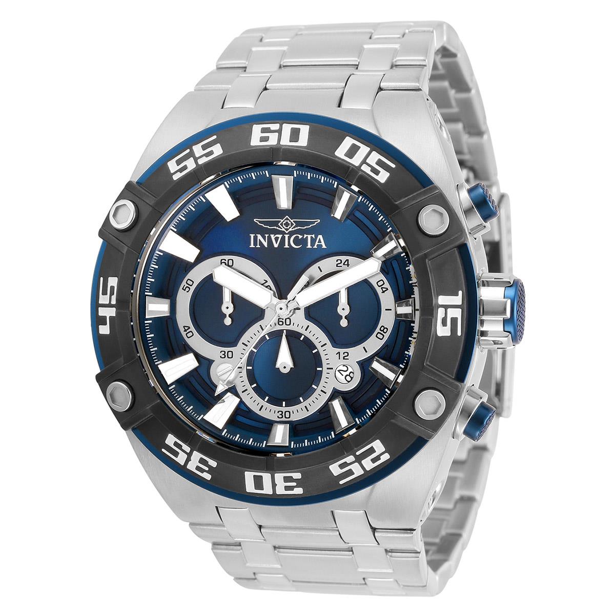 Invicta 30652 Coalition Forces Stopwatch Silver Tone Men`s Watch New- Great Gift - Black Dial, Silver Band