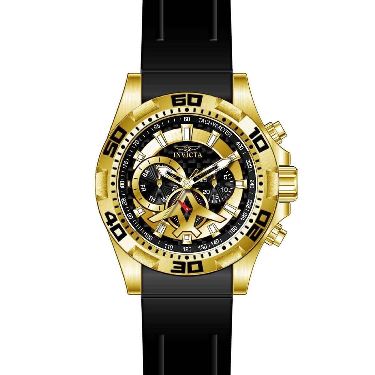 Invicta Men`s Watch Aviator Black Dial Black Polyurethane Strap 21738 - Face: Gold, Black, Dial: Gold, Black, Band: Black