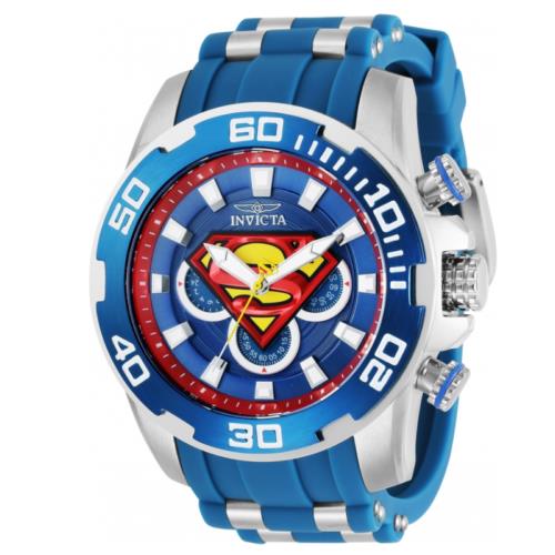 Invicta DC Comics Men`s 50mm Superman Limited Edition Chronograph Watch 32532 - Red Dial, Blue Band, Silver Bezel