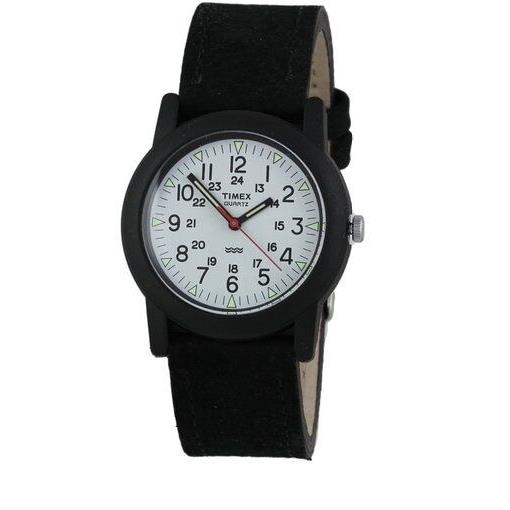 Timex Black Tone Black Nubuck Leather Band White Dial Watch T2N628