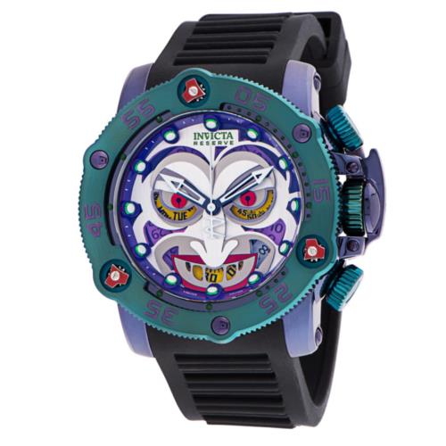 Invicta DC Comics Joker Men`s 52mm Limited Ed Swiss Chronograph Watch 34937 - Multicolor Dial, Black Band, Green Bezel