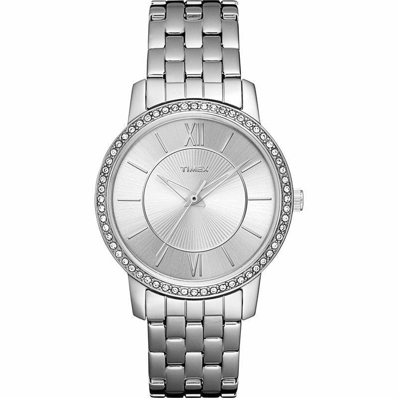 Timex T2N371 Women`s 33mm Silver Stainless Steel Crystal Bezel Quartz Watch