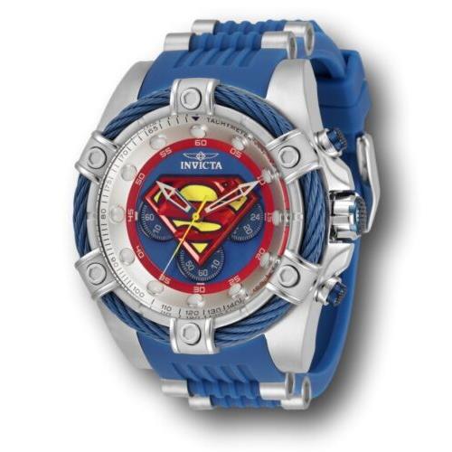 Invicta DC Comics Superman Men`s 52mm Limited Chronograph Watch 33188 - Multicolor Dial, Blue Band, Silver Bezel