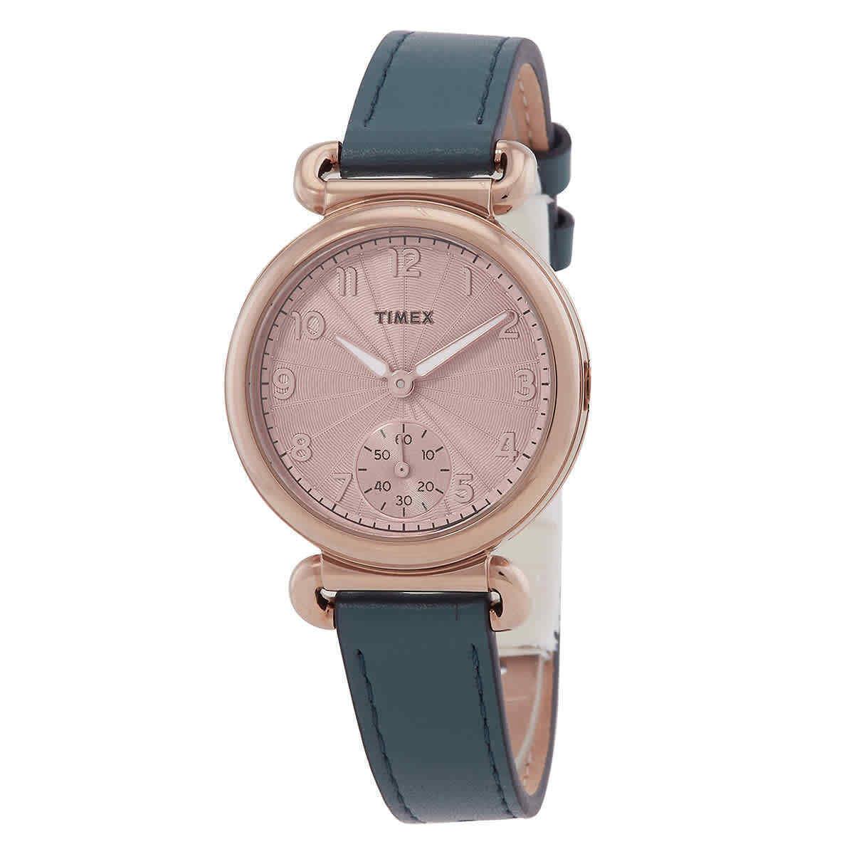 Timex Model 23 Quartz Rose Gold Dial Ladies Watch TW2T88200 - Dial: Rose Gold-tone, Band: Blue, Bezel: Rose Gold-tone