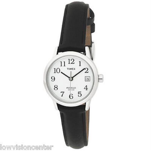 Timex Women`s Indiglo Watch Silver with Date Leather Band Low Vision Easy 2 C