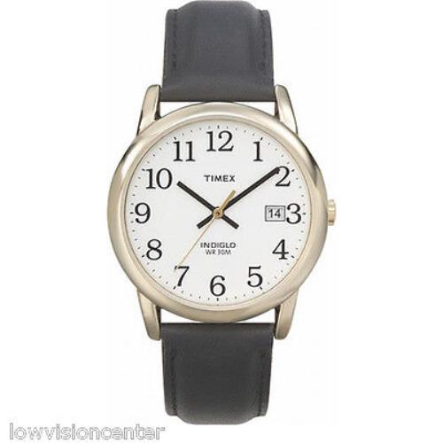 Timex Indiglo Watch with Date Gold with Leather Band Black Numbers White Face