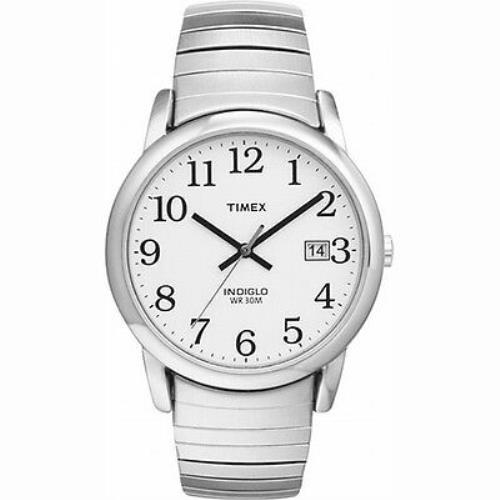 Men`s Silver Tone Timex Watch with Date Indiglo Light