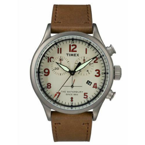 Timex Waterbury Chronograph Gray Dial Brown Leather Men`s Watch TW2R38300