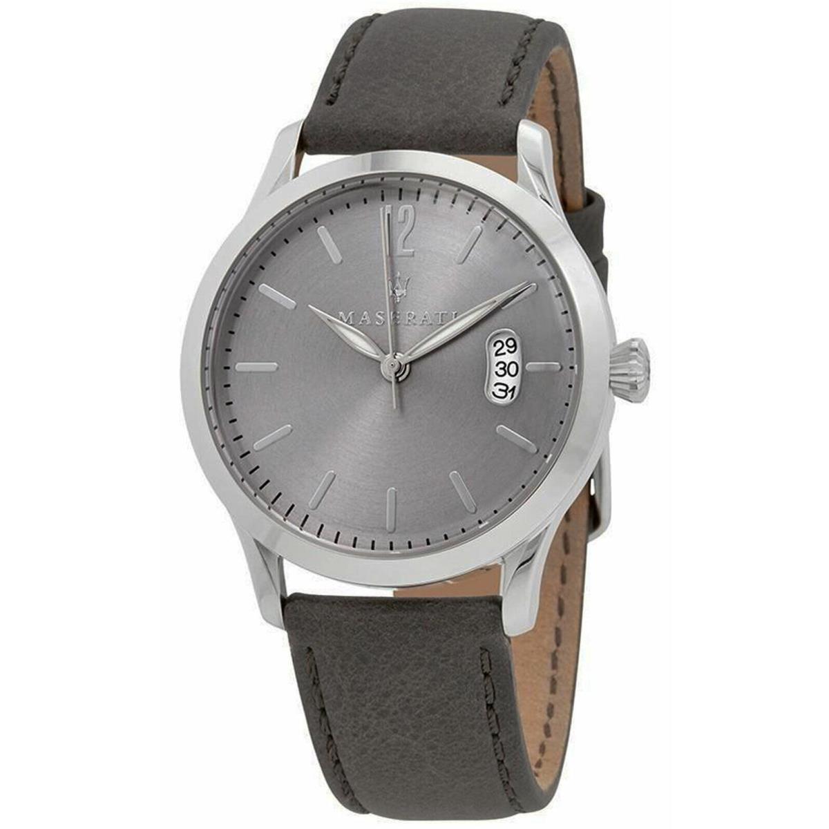 Timex Maserati R8851125004 Tradizione Analog Men`s Watch Grey Leather Strap