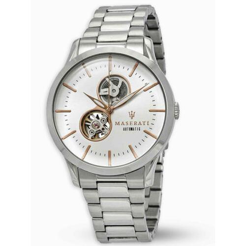 Timex Maserati R8823125001 Tradizione Automatic Men`s Watch Steel Bracelet - Silver Dial, Silver Band