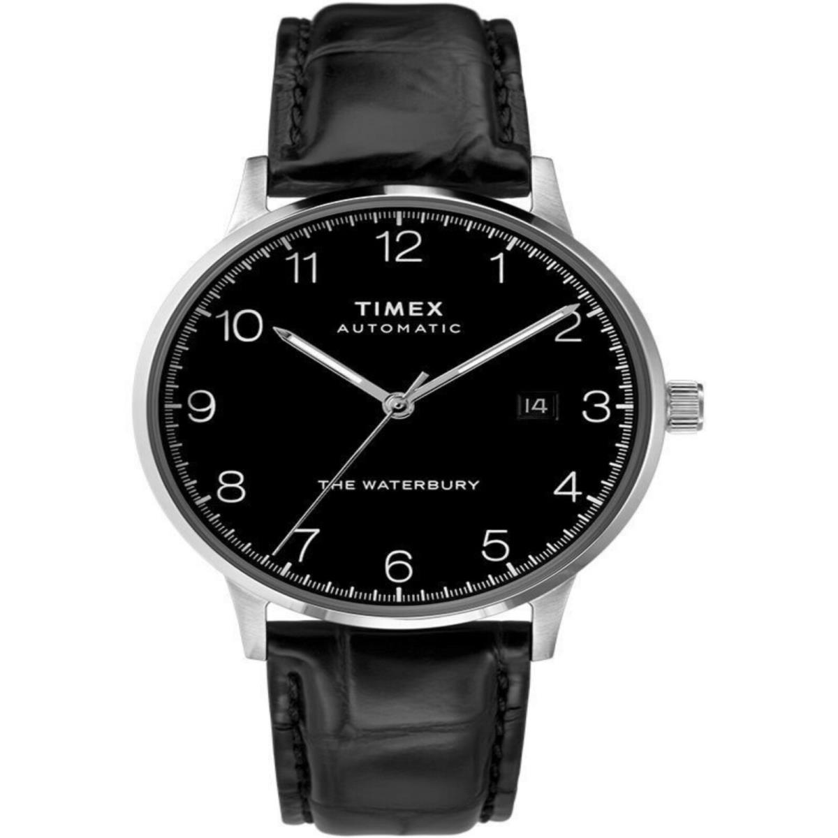 Timex Waterbury Classic Automatic 40mm Leather Strap Watch Stainless / Black