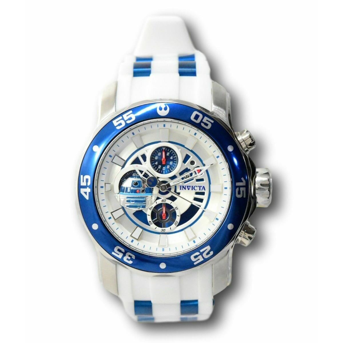 Invicta Star Wars R2D2 Limited Edition Men`s 48mm Chronograph Watch 32528 Rare - BLUE/WHITE Band