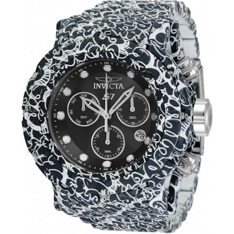 Invicta Men`s 54mm S1 Rally Graffiti Chronograph Hydroplated Watch 34896 - Black Dial, steel , white, aqua plating Band