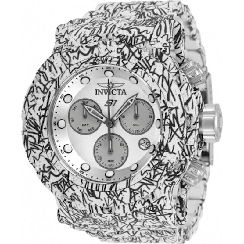 Invicta Reserve S1 Rally 54mm Hydroplated Men`s Watch 34894 - Antique Silver , Light Grey Dial, Graffiti Multicolor White Band