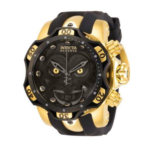 Invicta DC Comics Joker Gold Black Limited Edition Men`s 52mm Watch 30063 - Black Dial, Gold Band, Black Bezel