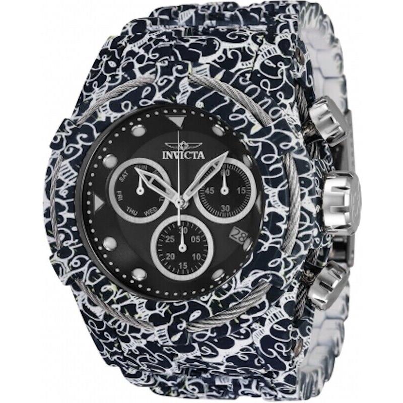 Invicta Men`s 52mm Bolt Zeus Graffiti Chronograph Hydroplated Watch 34887 - Black Dial, steel , white, aqua plating Band