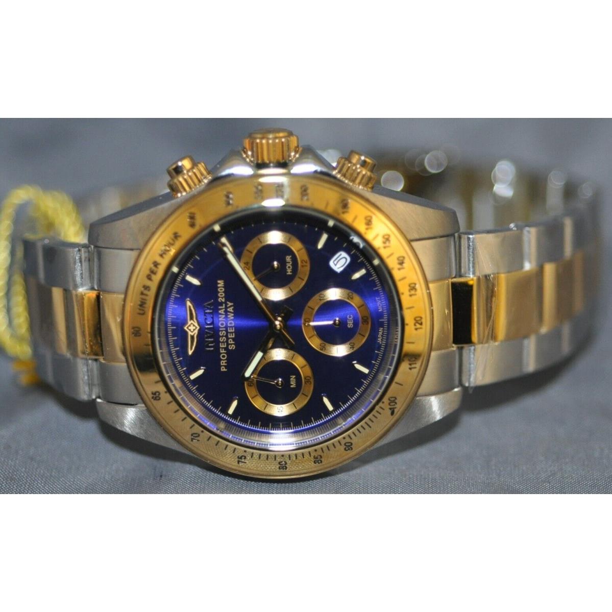 Invicta Men`s Speedway Chronograph Blue Dial Two Tone Steel Watch 3644 - Dial: Blue, Band: Gold, Silver, Bezel: Gold