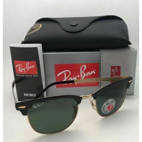 Polarized Ray-ban Sunglasses Clubmaster Metal RB 3716 187/58 Black-gold w/ Green