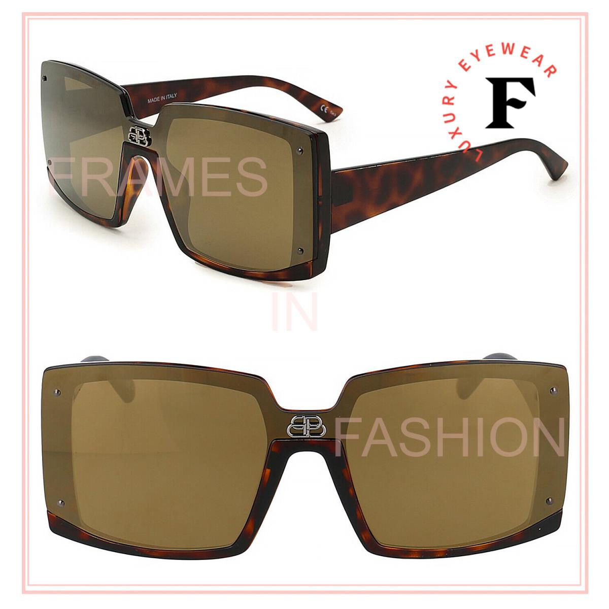 Balenciaga Shield Square Brown Gold Oversized 0081 Sunglasses BB0081S 005 Logo