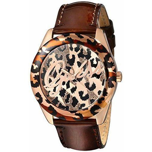 Guess U0455L3 Brown Tone Iconic Animal Print Shinny Leather Band Women Watch