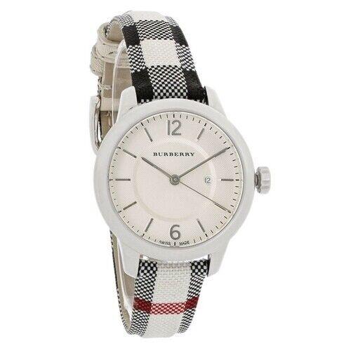 Burberry BU10103 The Classic Horse Ferry Stainless Steel Women`s Watch - Off white Dial, Multicolor Band, Silver Bezel