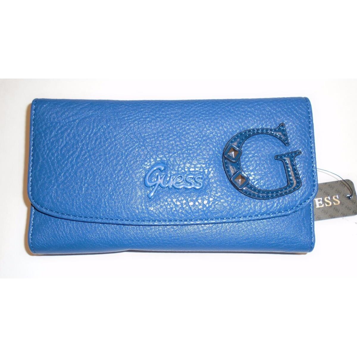 Guess Beainy Slg Blue+white+black G +studs Checkbook Clutch Wallet