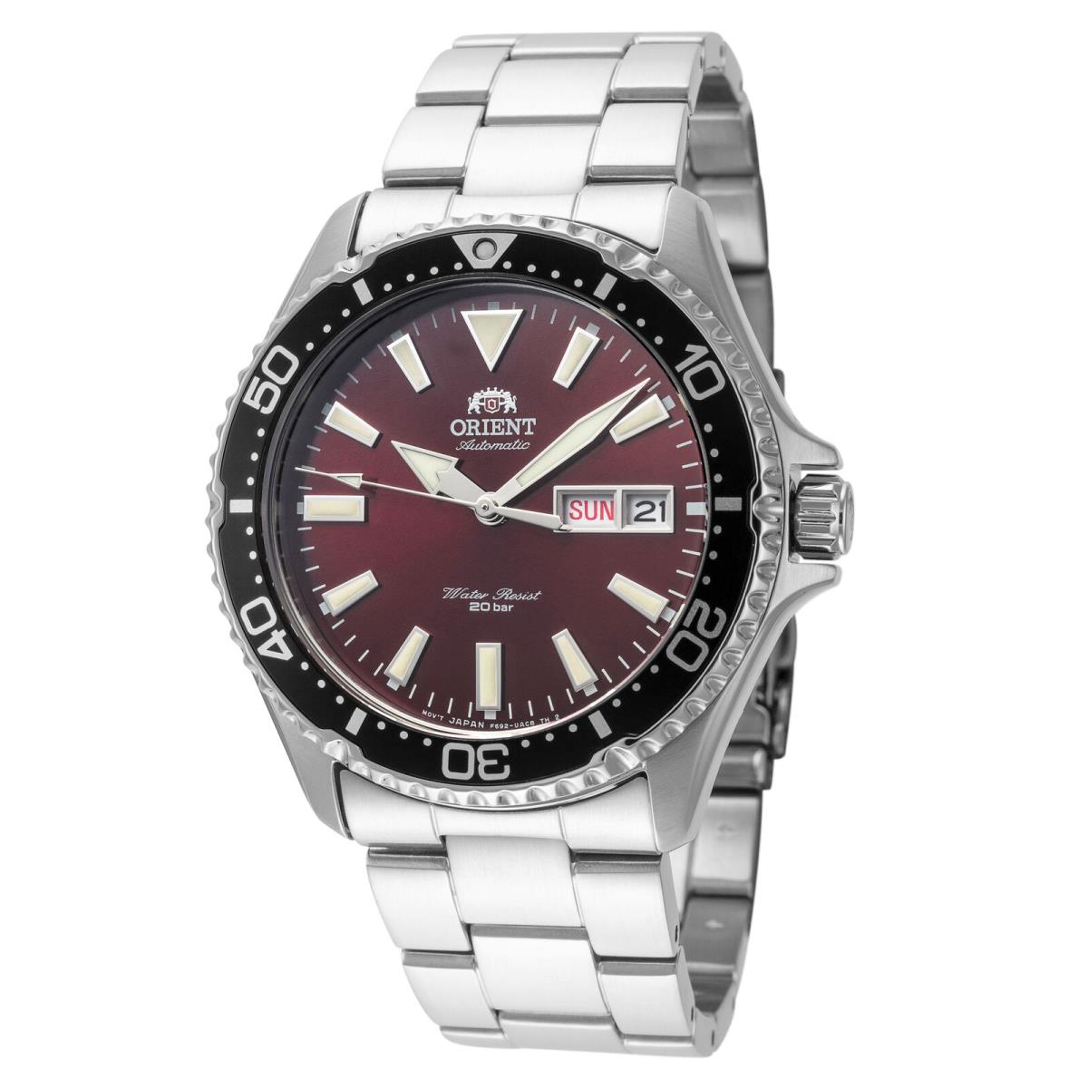 Orient Men`s Sport Kamasu Mako Iii 42mm Automatic Watch RA-AA0003R19B - Dial: Red, Band: Silver Tone, Other Dial: Red