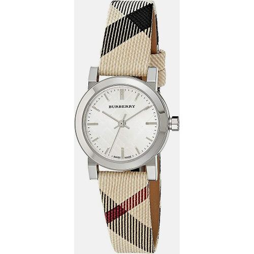 Burberry BU9212 Heritage Check 26 mm Stainless Steel Women`s Watch - Dial: Silver, Band: Burgundy, Bezel: Silver