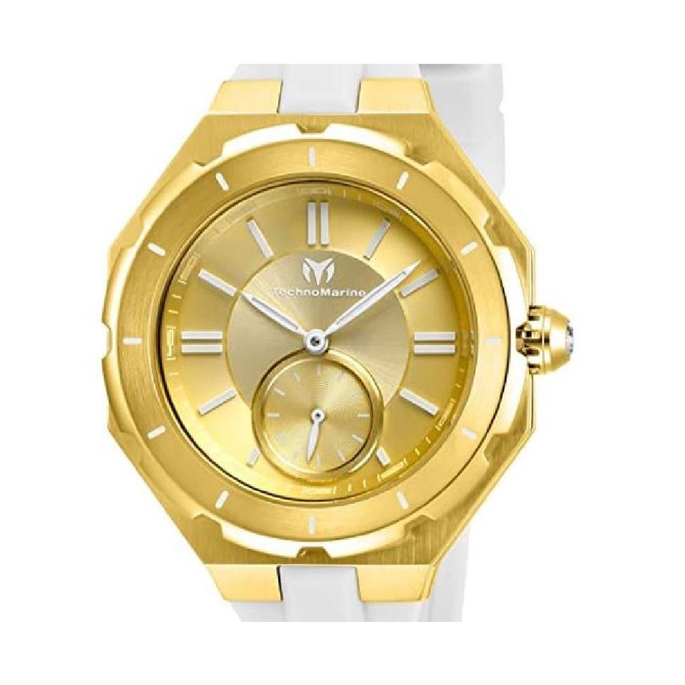 Technomarine Cruise Sea Gold Dial 37.5 mm Women`s Watch TM-118005 - Dial: Gold, Band: White, Bezel: Gold-tone