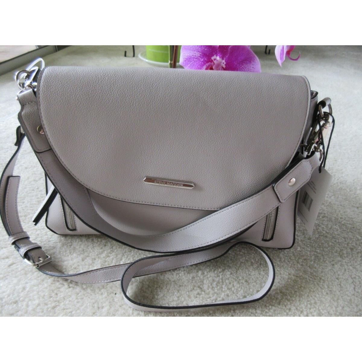 Steve Madden Textured Light Gray Shoulder Bag Triple Compartment Double Strap