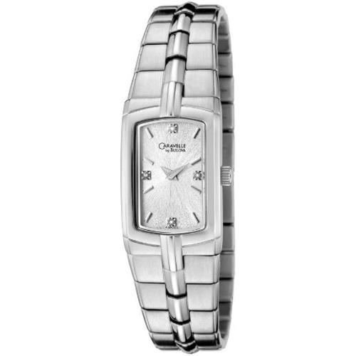 Caravelle by Bulova Women`s Diamond Watch 43P002 Stainless Steel Rectangular - White Dial, Silver Band, Silver Bezel