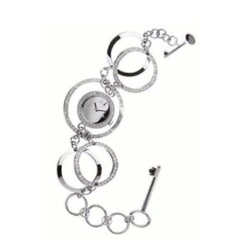 New-marc Ecko Polished Silver Bracelet Chain Hoops Crystal Watch- E17501L1