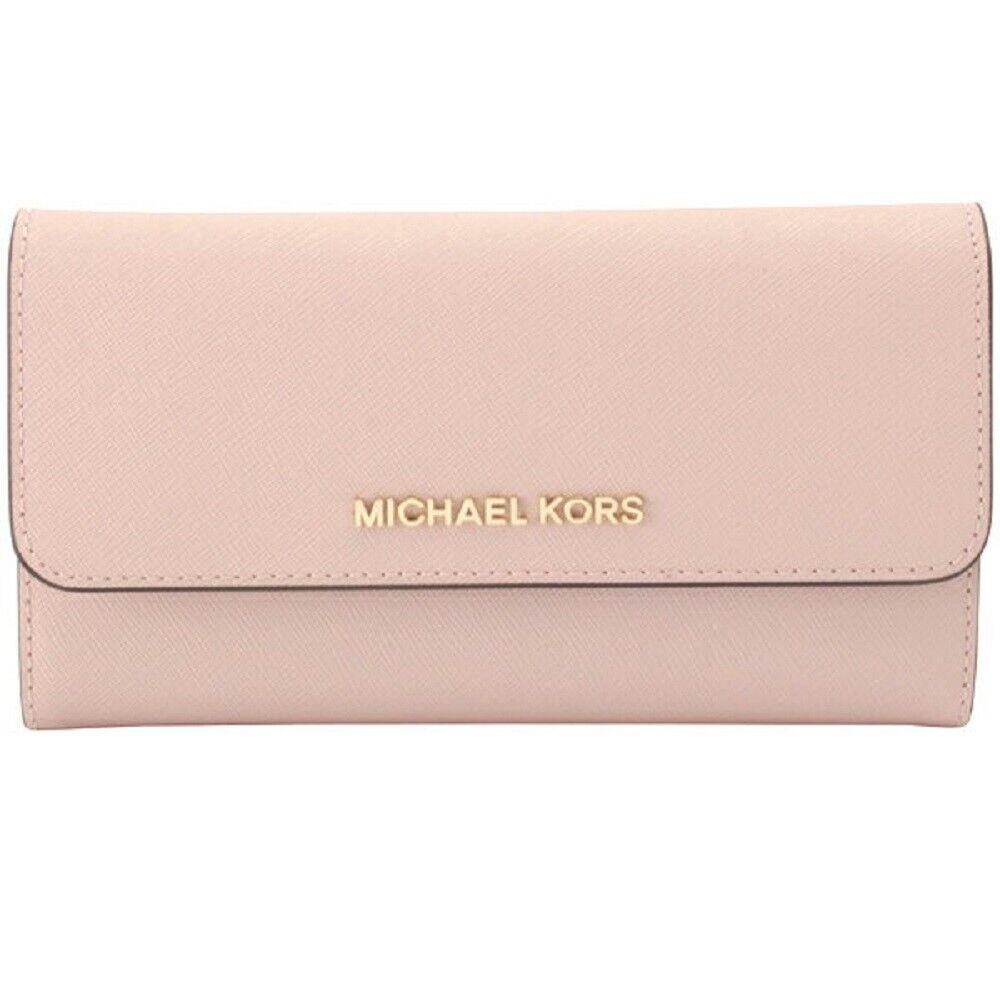 Michael Kors Jet Set Travel Large Trifold Leather Wallet Pastel Pink