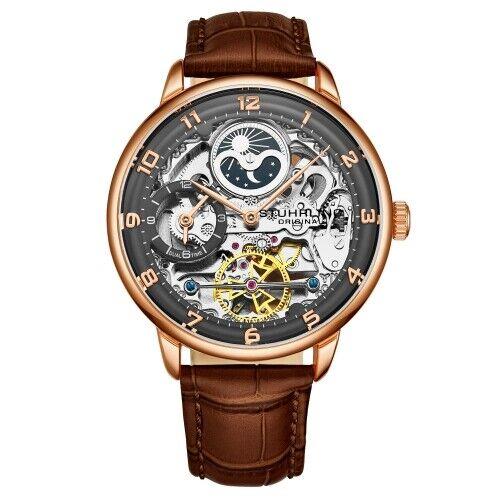 Stuhrling 3925 3 Legacy Automatic Skeleton Dual Time Am/pm Leather Mens Watch