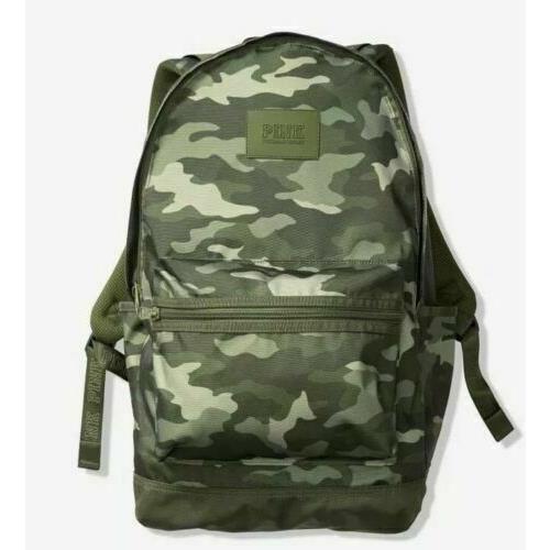 Victoria`s Secret Pink Campus Backpack Laptop Travel Book Bag Tote Rare Gift Green Camo