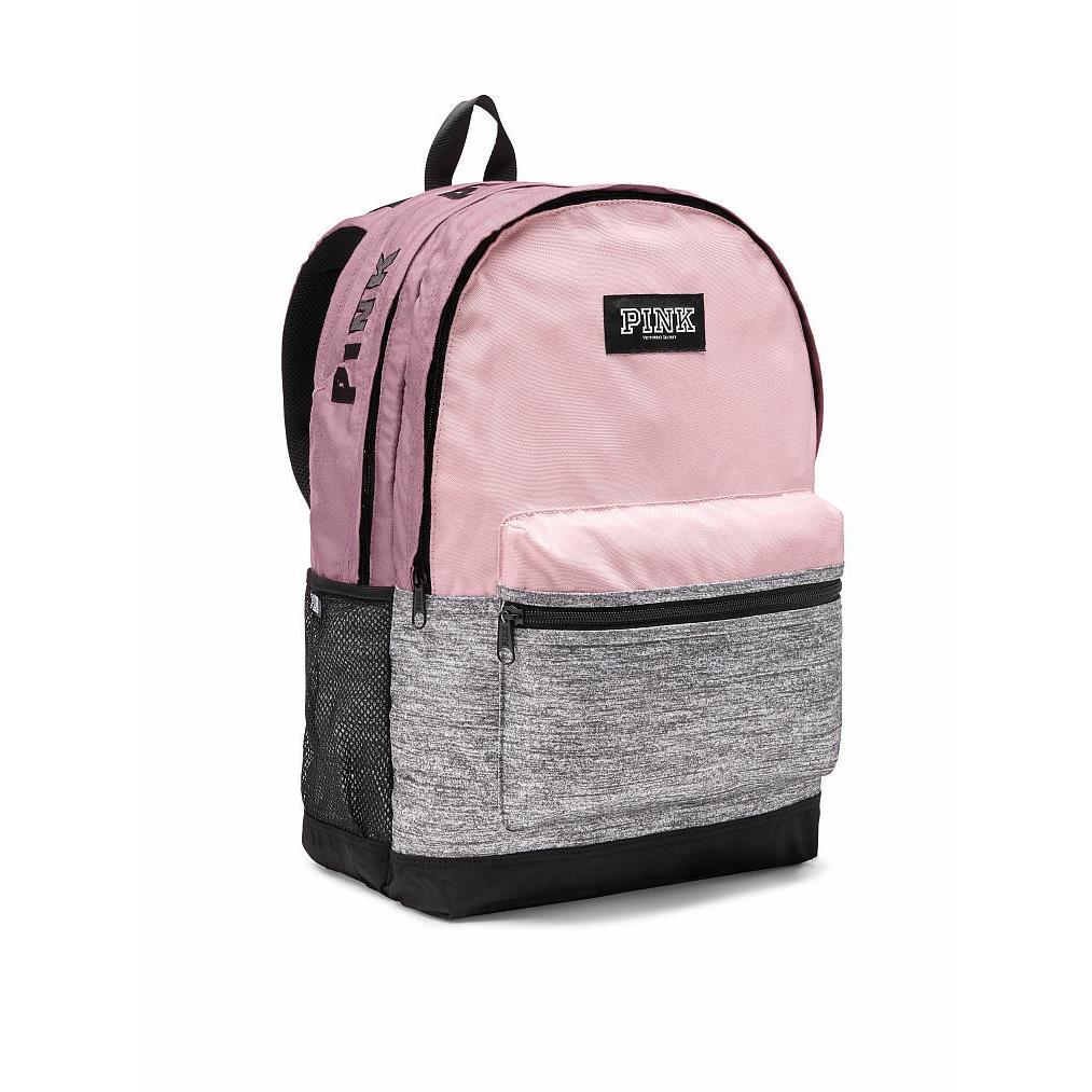 Victoria`s Secret Pink Campus Backpack Laptop Travel Book Bag Tote Rare Gift Chalk Rose Grey Marl